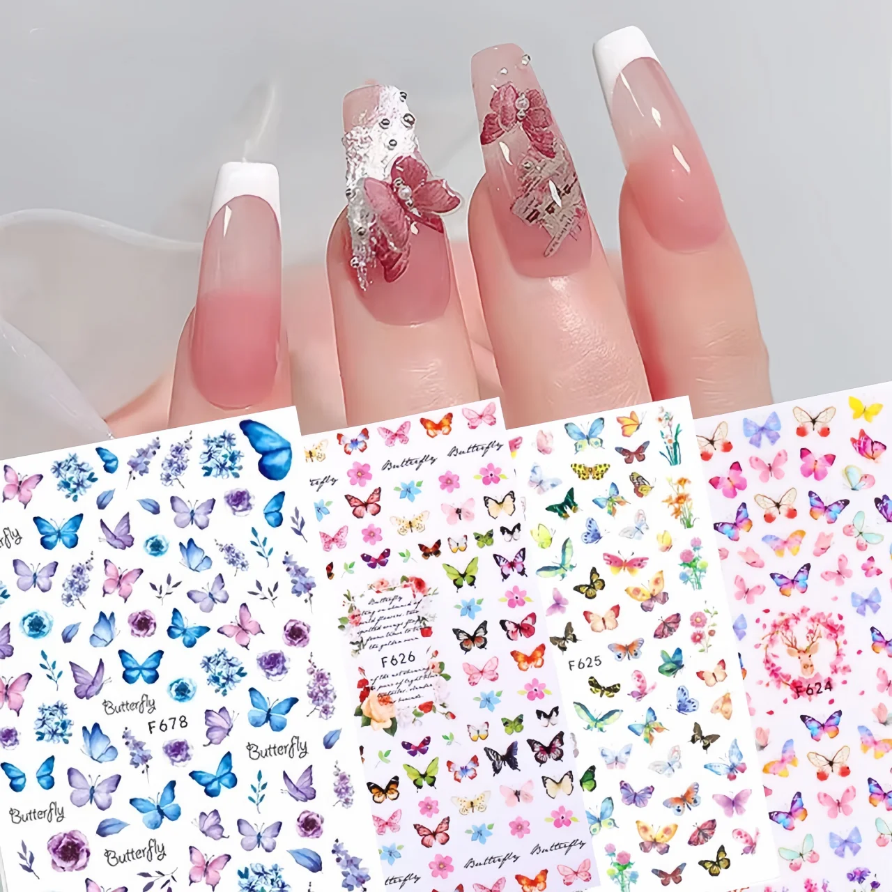 

3D Butterfly Nail Stickers DlY Self-adhesive For Manicure Nail Decals Nail Art Decoration Love Starburst Press On Nails Stickers