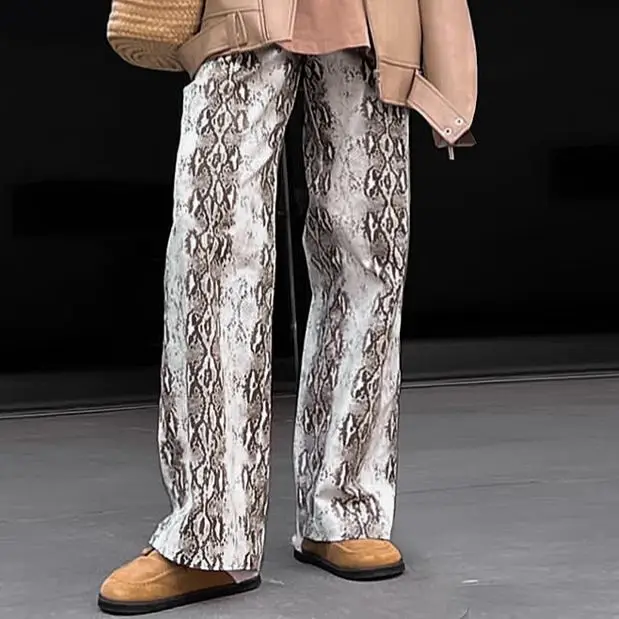 

Spring 2025 New Vintage Snake-Print Loose High-Waist Straight-Tee Casual Pants