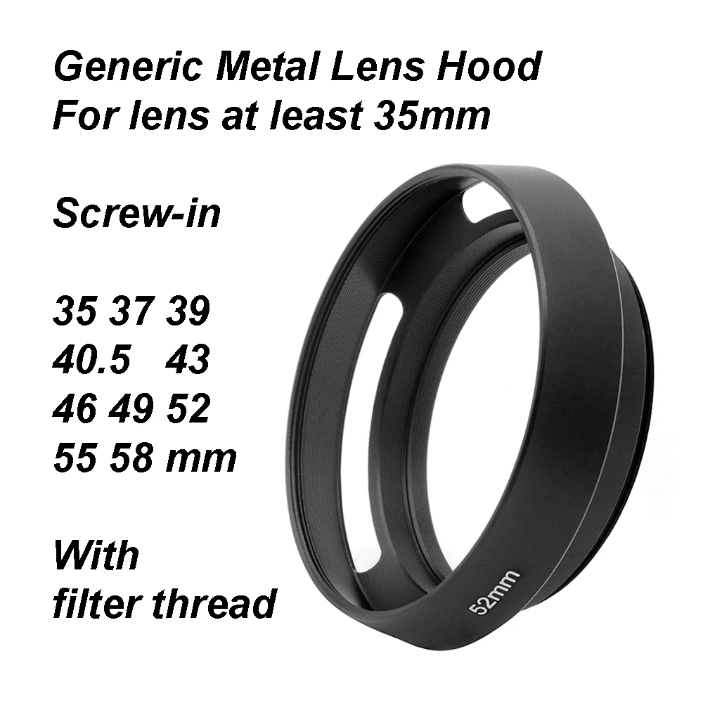 Drafty Metal Lens Hood for 35mm Lens (or longer) Universal Generic Screw-in 35 37 39 40.5 43 46 49 52 55 58mm with filter thread