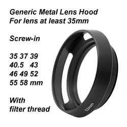 Drafty Metal Lens Hood for 35mm Lens (or longer) Universal Generic Screw-in 35 37 39 40.5 43 46 49 52 55 58mm with filter thread