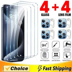 4pcs Tempered Glass Screen Protector With 4pcs Camera Lens Protector Suitable For iPhone 15/14/13/12/11 Series Anti-Shatter