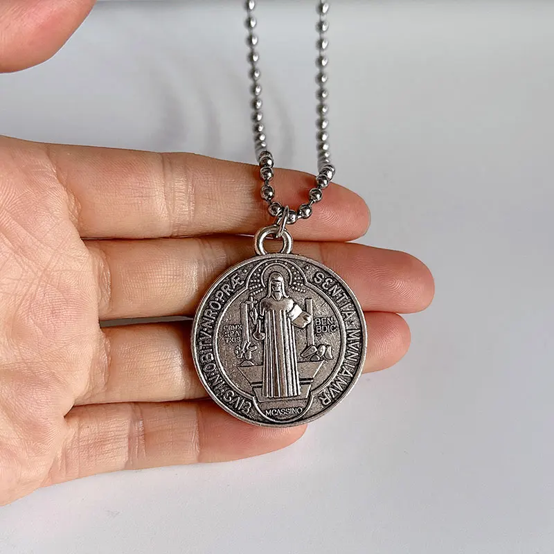 Catholic Saint Benedict Medallion Pendant Necklace Stainles Steel San Benito Collares Choker Necklaces Creativity Gift