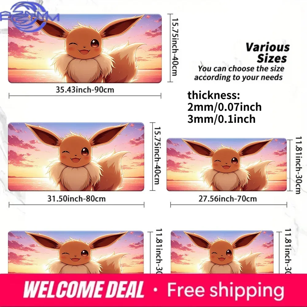 Large Extended Mousepad, Sunset Seaside Cute Brown Cartoon Creature Art Desk Mat, Rubber Non-Slip Base, Waterproof Gaming Keyboa