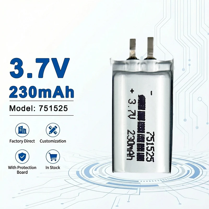 751525 3.7V 230mAh Lithium Ion Polymer Battery Rechargeable Li-Po Cell for Portable Electronics Beauty Device 801350 801426