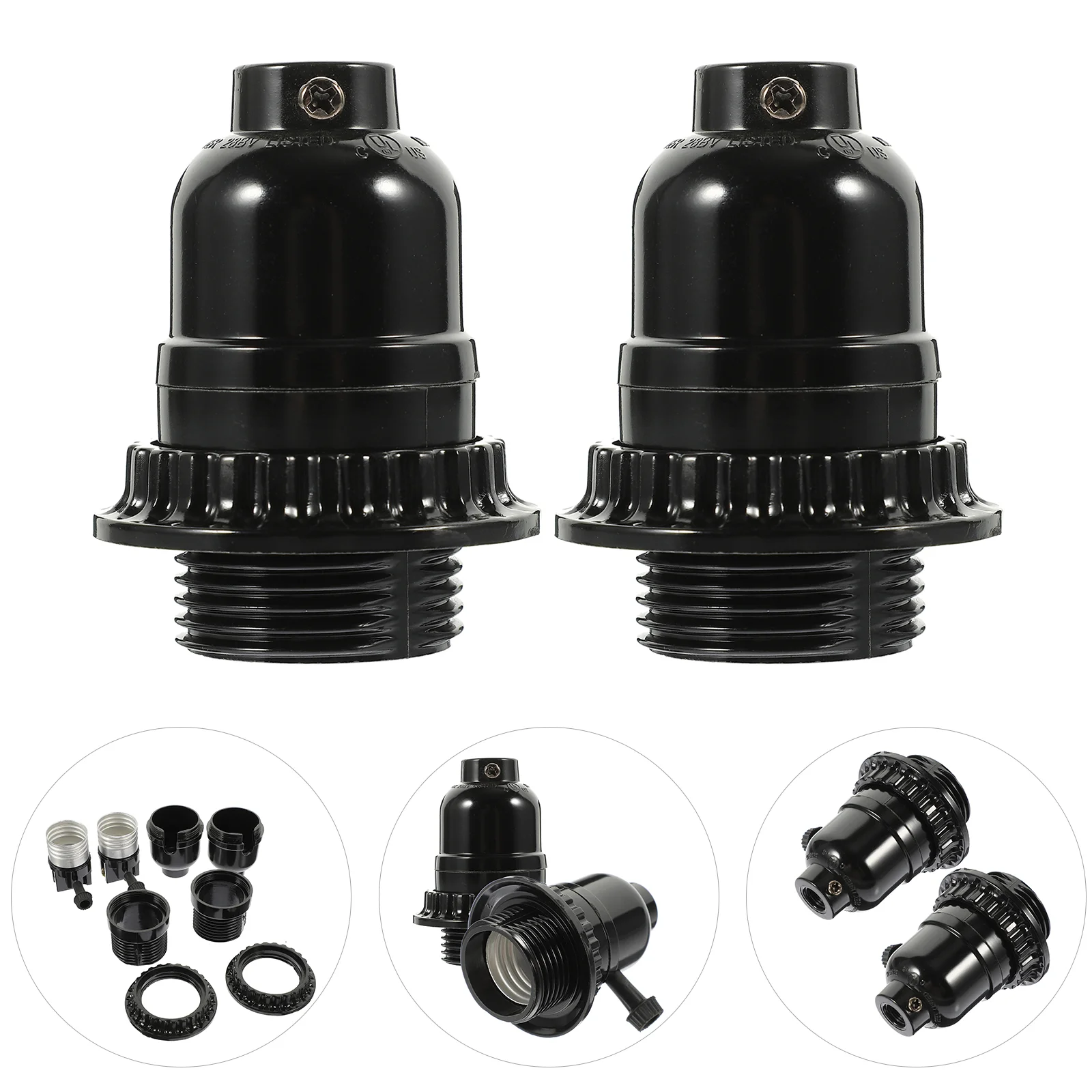 

2 Pcs Lamp Socket Replacement Light Bulbs for Chandelier Screw Holder USB Outlet Black Bakelite