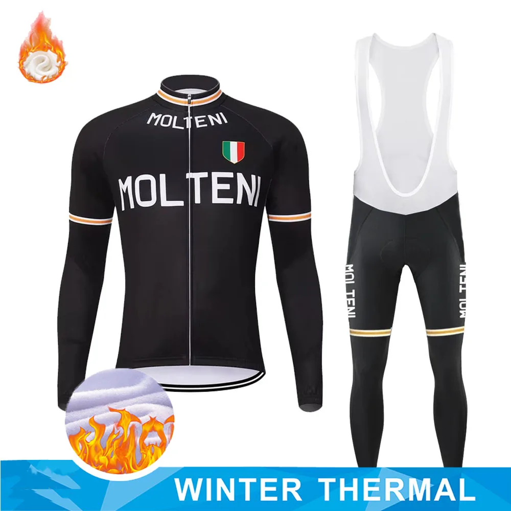 Winter Fleece Team MOLTENI Retro Cycling Jersey Set Orange Bike Clothing Road/MTB Bicycle Wear Shirts Suit Long Sleeve Kits