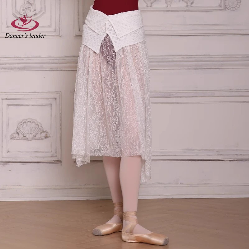 Ballet Leotard for Women Practice Clothes Gymnastics Performance Adult Yoga Lace Mesh Embroidered Dance Skirt Half Skirt