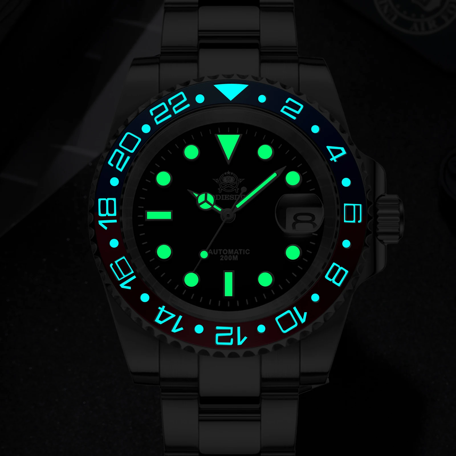 Addiesdive ساعات للرجل جودة عالية 8215 ساعة ميكانيكية أوتوماتيكية الياقوت كوب سيراميك حزام 200 متر مقاوم للماء مضيئة