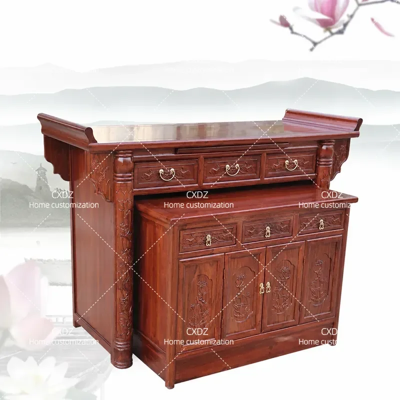 Solid Wood Offering Table Set Old Elm Shrine Cabinet Buddhist Platform Household God of Wealth Altar Buddha Worship Desk