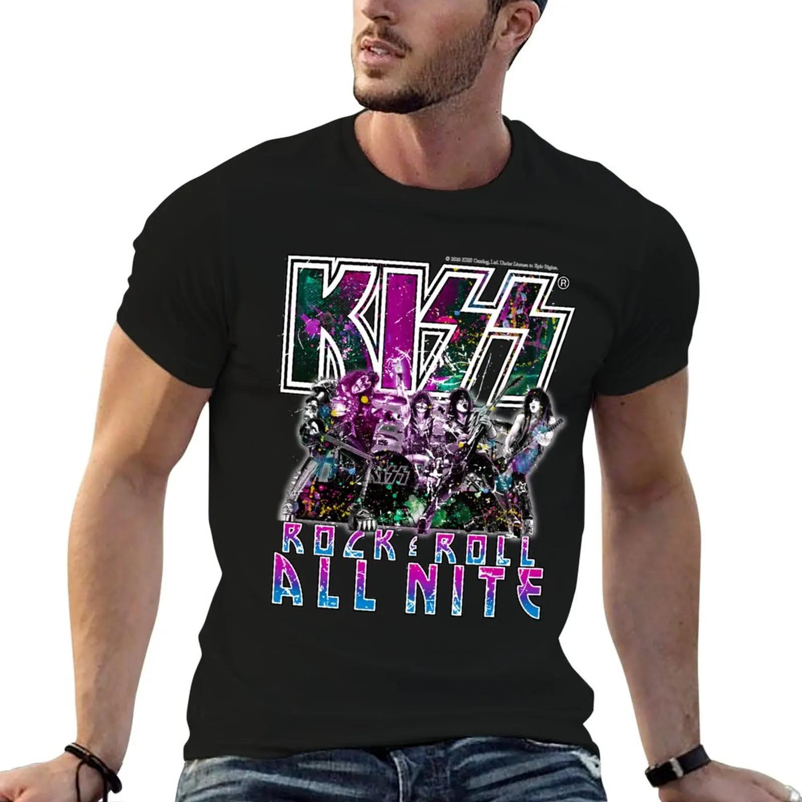 

Kiss Rock n Roll All Nite Vintage Retro Purple and BlueRock T-Shirt printed t shirts for man t shirts for man pack white T-Shirt
