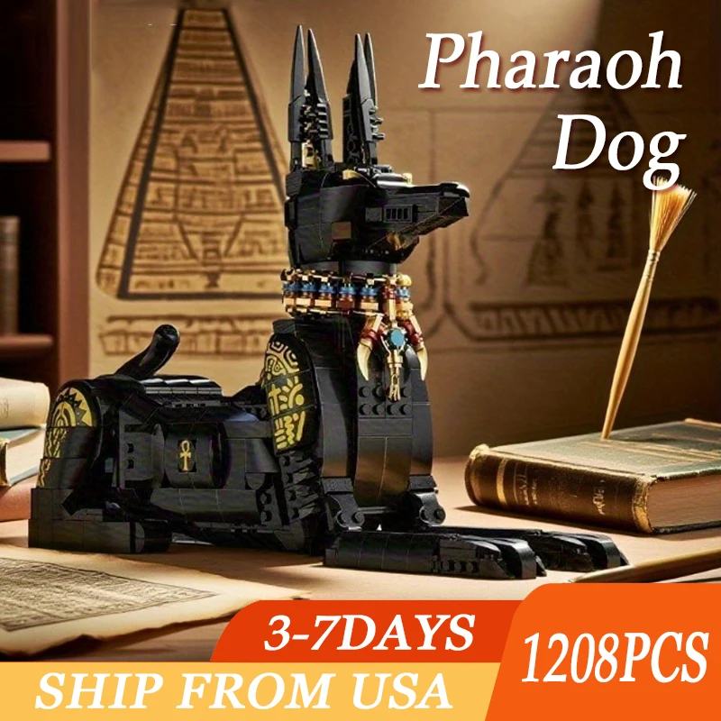 1208PCS Black Egyptian Pharaoh Dog Building Blocks Animals Model Toys Ornaments Small Particle Bricks For Kids Christmas Gifts