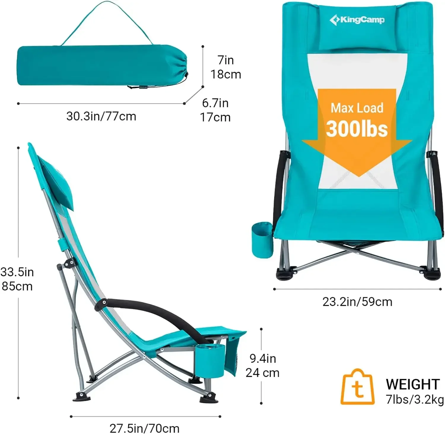 Low Beach Chairs for Adults Folding Portable Lightweight Lawn Chair for Heavy Duty High Back Camping Chair