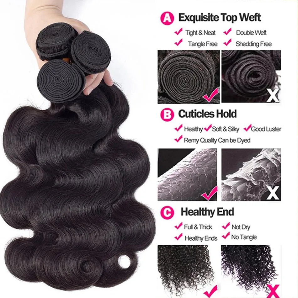 Body Wave Bundles Human Hair Bundle 100% Unprocessed 30 32 Inch Virgin 1 3 4 Bundle Brazilian Nature Body Weave Hair Extensions