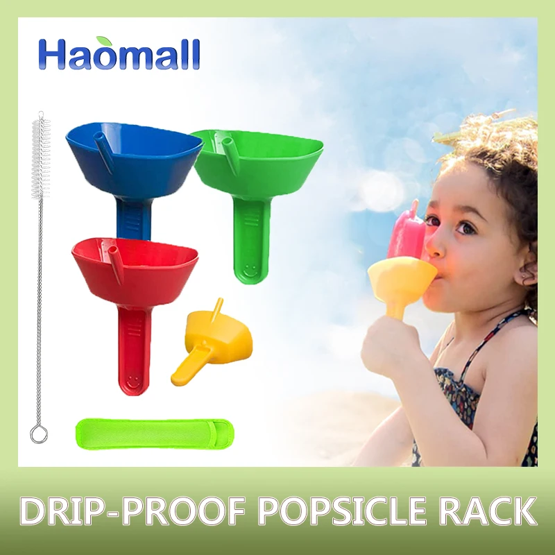 3/5pc Drip-proof Popsicle Rack Drip Free Ice Holder Mess Free Frozen Treats Rack Popsicle Holder with Straw For Kids Ice Cream