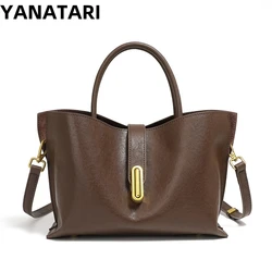YANATARI cowhide Genuine leather handbags women vintage shoulder bag female Bucket Bag luxury high quality 2025 crossbody bag
