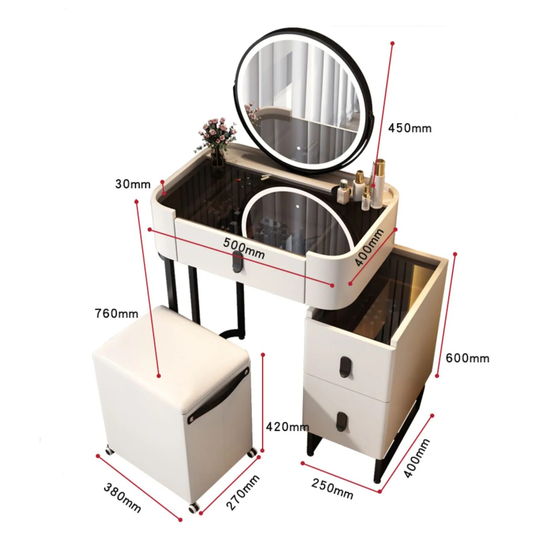 

Vanity Desk Modern Dresser Table LED Mirros Household Bedroom Dressing Table Density Board Makeup Table With Mirror Furniture