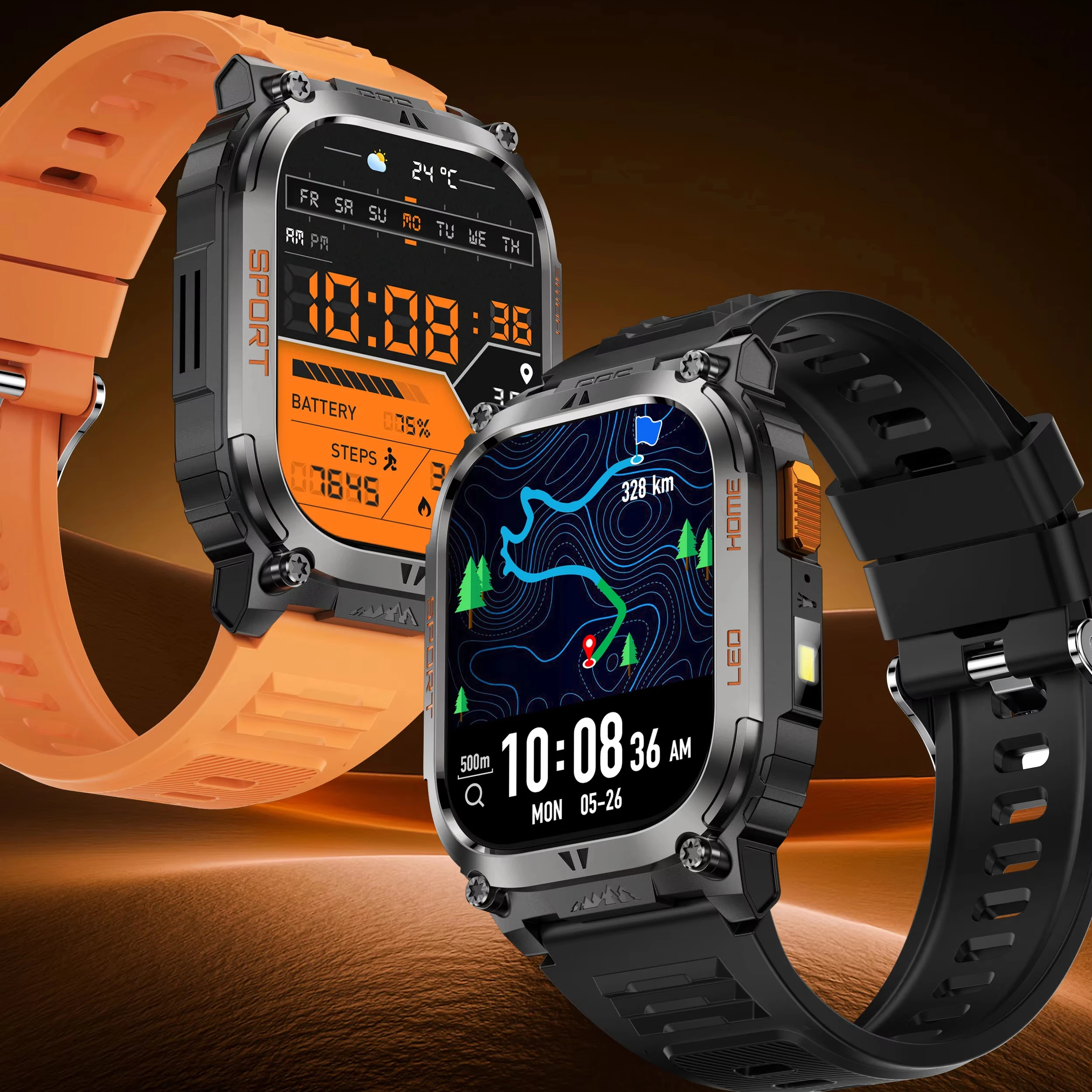 Outdoor GPS Sports QX18 Smartwatch 2.01inch BT Call LED 630mAh Long Battery Life SOS Compass IP68 Waterproof Men Smart Watch