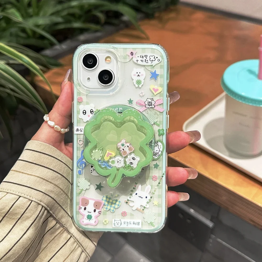 幸運のクローバー漫画風マグネットリングホルダー 携帯電話ホルダー Apple、Samsung、Xiaomi対応