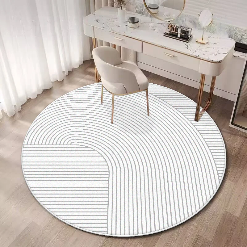 Minimalism Decoration White Stripe Round Floor Mat Modern Living Room Soft Carpet Large Area Rugs Bedroom Tables Chair Mat Plush