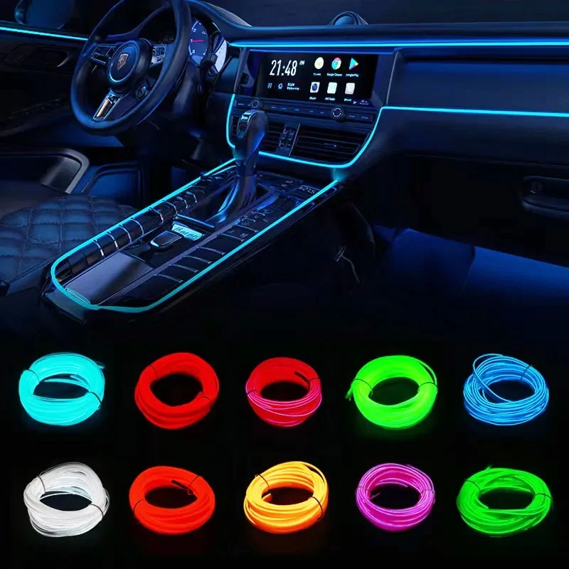 1m 2m 3-5m Neon LED Car Interior Decorative Lamps Strips USB Drive For DIY Decorative Dashboard Console Ambient Light Cold Light