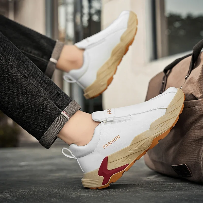 

Мужская повседневная спортивная обувь больших размеров с цветными блоками в стиле ретро, на мягкой подошве, противоскользящая, износостойкая кожаная повседневная спортивная обувь с боковой молнией