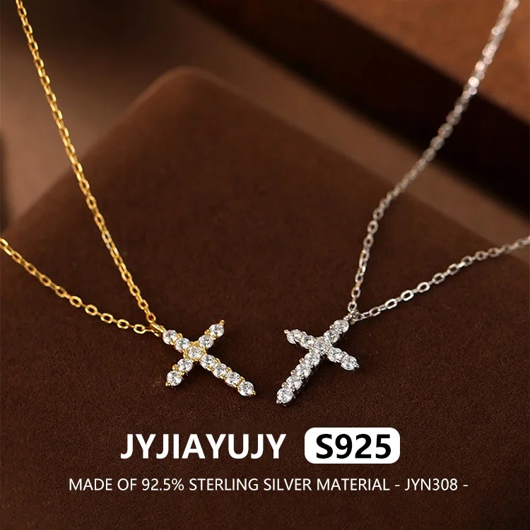 

JYJIAYUJY 100% Whole Original Sterling Silver S925 Pendant Necklace In Stock 18MM Full Diamond Cross Fashion Daily Wear JYN308