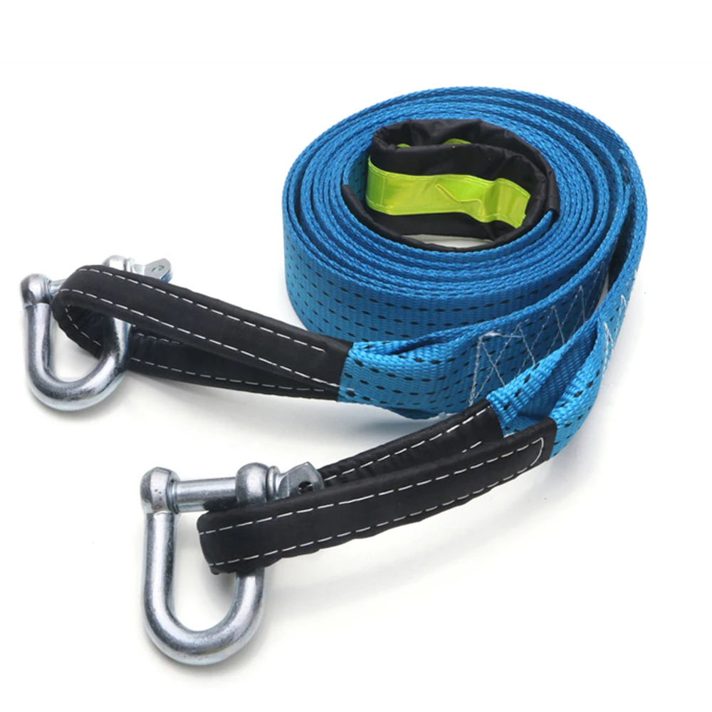 4 M 8 Ton Car Towing Rope Belt Cable Belt U-Hook Shackle High Strength Nylon Heavy Duty Auto Emergency Belt Reflective Strip