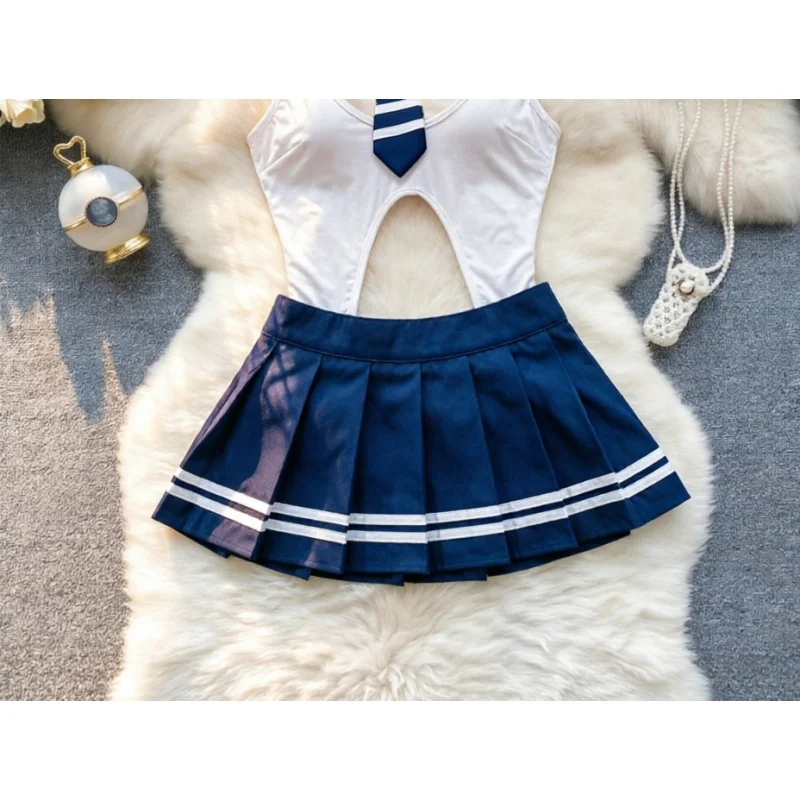 Women Sexy Girl Costumes Cosplay Babydoll Sexy Lingerie Suspender Plaid Skirt Set Student Uniform Party Club Outfits view 4