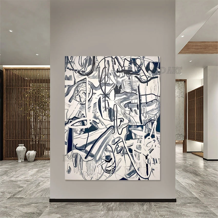 Black Lines Abstract Oil Painting Unframed Luxury Showpieces Art Home Decoration Wall Canvas Picture High Quality Artwork