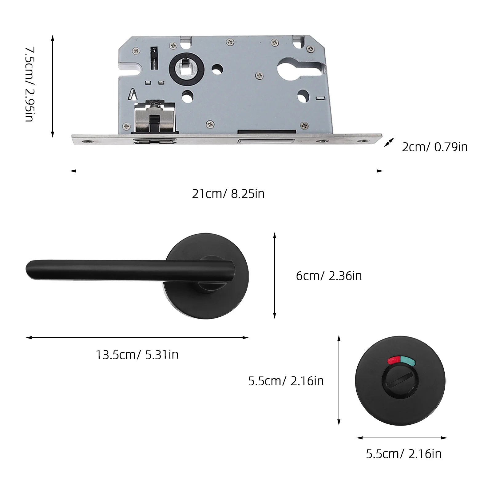욕실 잠금장치 1세트, 아연 합금 화장실 문 표시등, 빨간색/녹색, 비어있음/사용중 상태 표시, 프라이버시 볼트, 공용 화장실용
