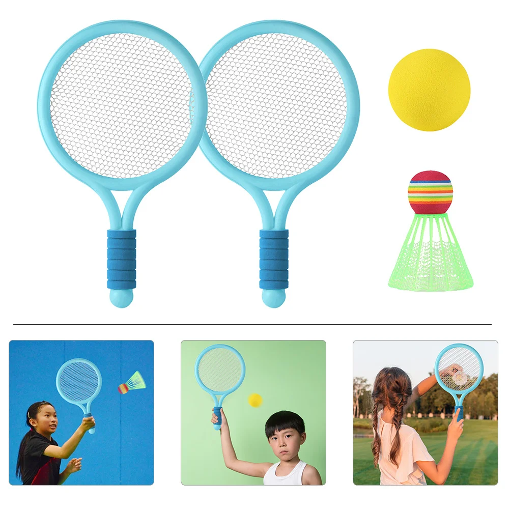 1 مجموعة الأطفال مضرب تنس الريشة مجموعة واقعية محاكاة الأخدود الملمس عدم الانزلاق قبضة لمتعة اللياقة البدنية في الهواء الطلق #3