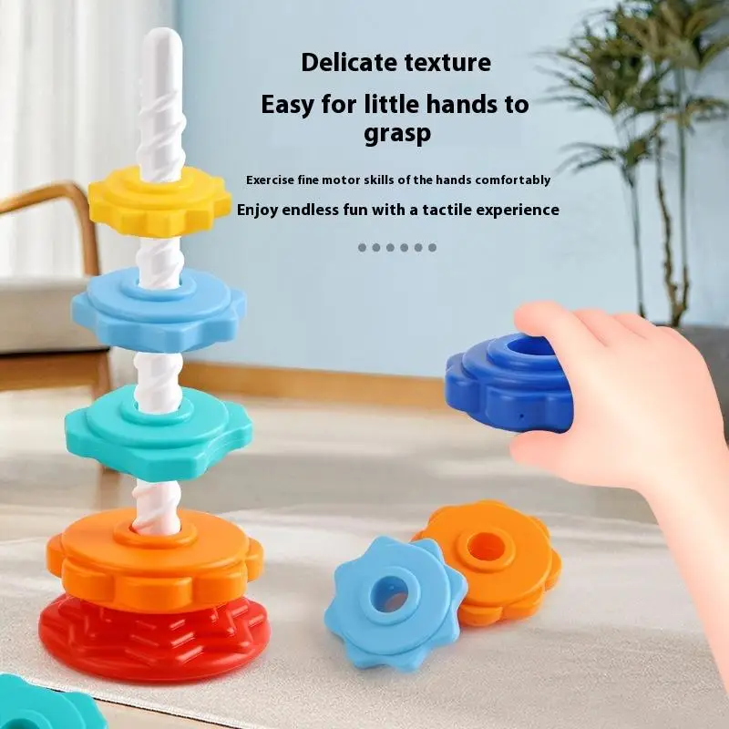 【F】1 Set Montessori Rotating Rainbow Tower Baby Stacking Toys Children Develop Motor Skills Game Spinning Stacking Toy Gifts