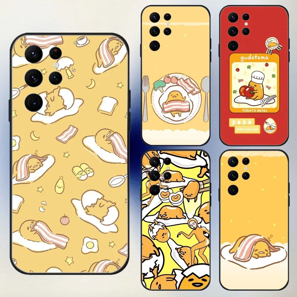 G-Gudetama Egg Cute Phone Case For Samsung S24,23,22,30,21,10,9,Ultra,Plus,Lite,FE,5G Black Soft Case