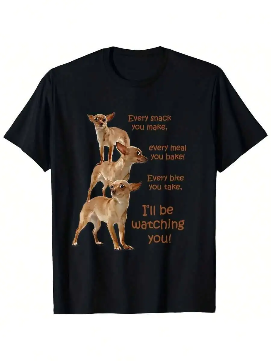 Funny Chihuahua Dog Pattern Men's T-Shirt- Every Bite Retro Style T-Shirt Short Sleeves Round Neck Humorous Design 100% Cotton