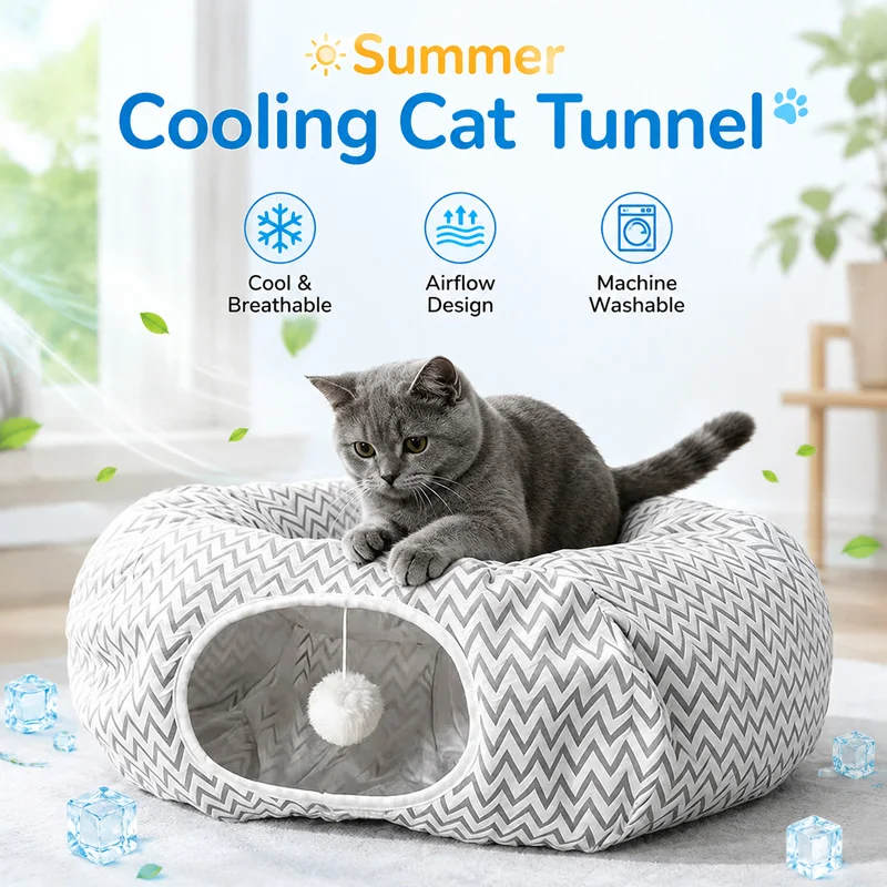 

Summer Cooling Cat Tunnel Cat Burrow Pet Tunnel Cool and Anti Stuffy Suitable For Multiple Pets Foldable And Portable Storage