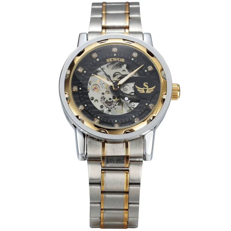 Outletsworswatch-reloj mecánico para mujer, pulsera de acero con diamantes brillantes huecos, Watch614-2, Envío Gratis