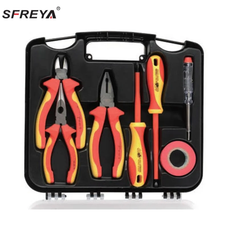 S674-7 SFREYA VDE 1000V Insulated Insulation Tools case Double Color 7pcs Screwdriver and Pliers Set Kit