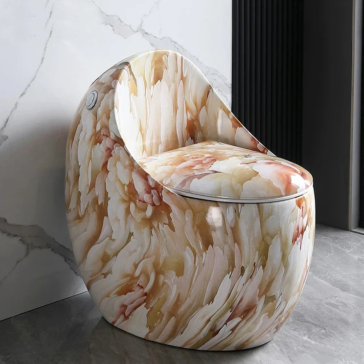 Toilet,Modern Design Marble Color One Piece Toilet Bowl Floor Mounted Ceramic Egg Round Shape WC For Bathroom