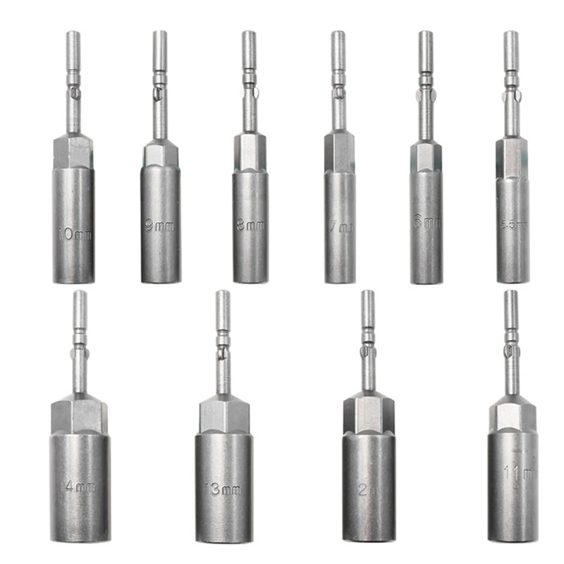 ไขควงไฟฟ้า10ชิ้นหัวหกเหลี่ยมหัวหกเหลี่ยมสลักเกลียวประแจรวดเร็วไขควงข้อต่อไขควงเครื่องมือปลอกไขควง