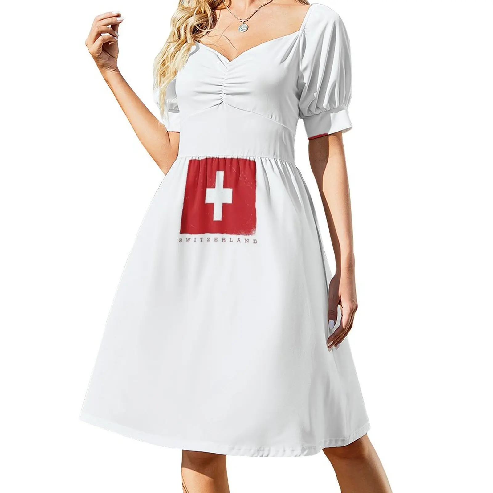 

Swiss flag, Switzerland flag Short Sleeved Dress Woman dresses luxury evening dresses for women 2025 elegant dress Dress