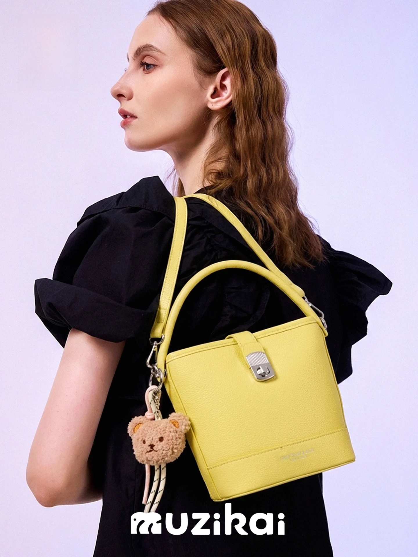 MuziKai Women's Bucket Bag Fashionable Shoulder Handbag for Office Work Small Miscellaneous Items Bag Spring Summer New Arrival