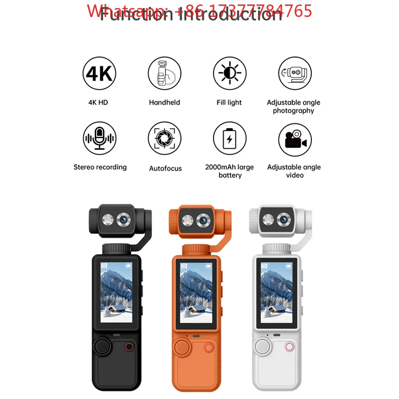 2026 4K Vlog  touch screen portable pocket sports 180 lens flip handheld stabilizer  with universal bracket