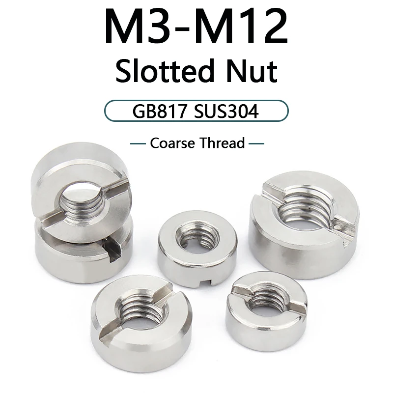 GB817 M3 M4 M5 M6 M8 M10 M12 SUS304 Stainless Steel Slotted Round Nuts End Face with Groove Thumb Nut