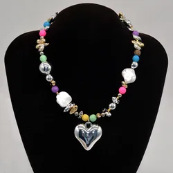 High-grade colorful beaded love pendant necklace light luxury niche clavicle chain