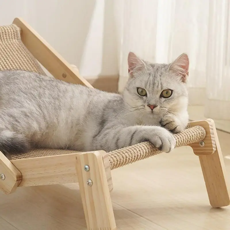 Cat Sisal Lounge Chair Sisal Scratcher Elevated Bed Cat Hammock Removable Sisal Pad Adjustable For Indoor Cats All Seasons