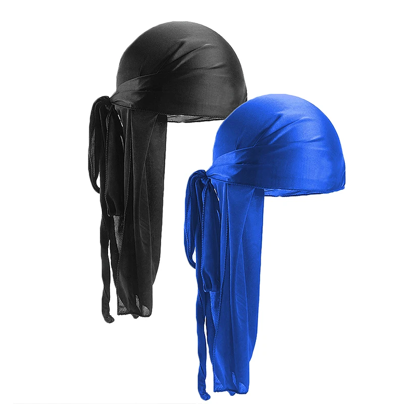 2 TEILE/LOS Unisex Männer Frauen Satin Atmungsaktive Seidige Durag Long Tail Doo Rag Piraten Hut Stirnband Turban Bandana Durag Kopfbedeckung – Detail 10