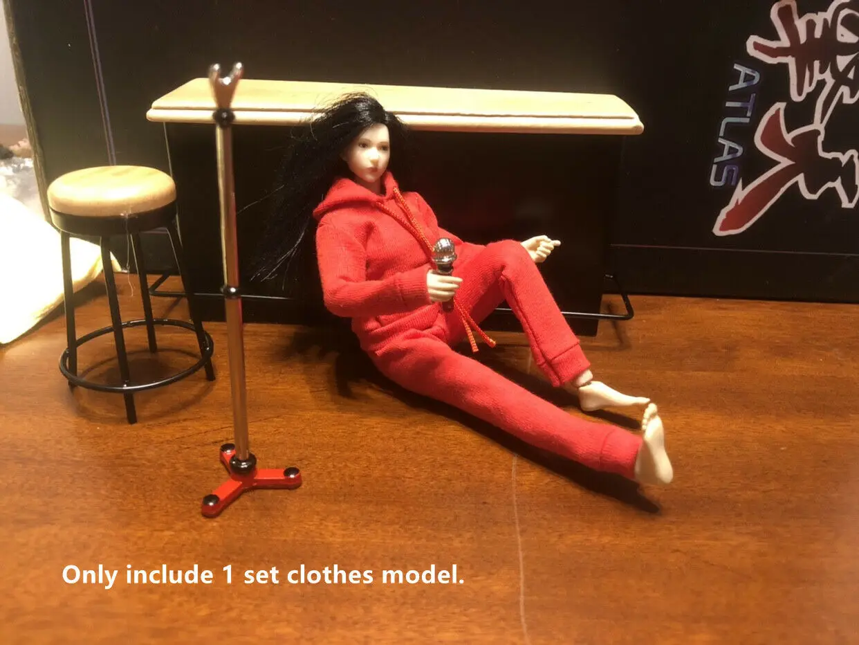 1/12 Scale Female Trendy Clothing Red Sweater Hoodie Pants Model for 6