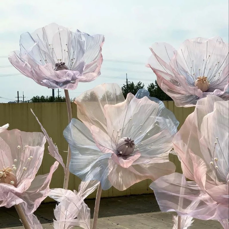 Enorme Kunstmatige Papaver Gaas Bloemen 50/60/70Cm Nep Bloemen Sprookje Tuin Thema Feest Wilde Bloem Bruidsdouche Bruiloft Decor