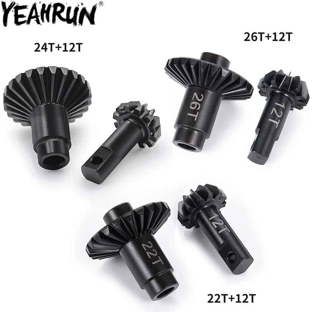 YEAHRUN 2 buah gigi gandar Helical Underdrive, paduan baja 12T 22T 24T 26T untuk 1/18 TRX4M Bronco Defender bagian ditingkatkan