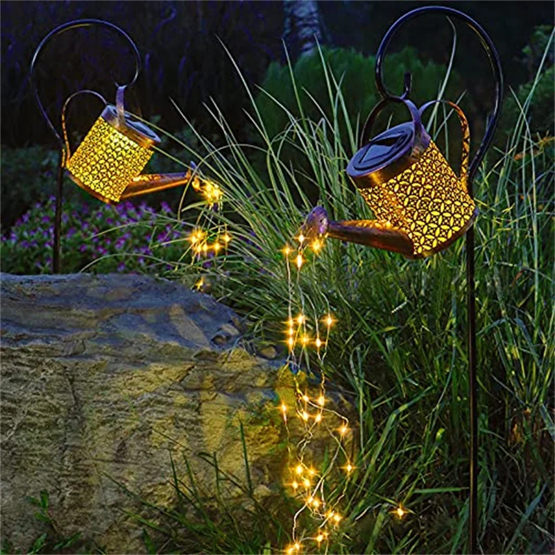 

Solar Garden Lights Outdoor Watering Can Star Shower Art Lights LED Kettle With Planter For Lawn Landscape Path Yard